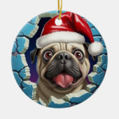パグのクリスマス 3D セラミックオーナメント (正面)
