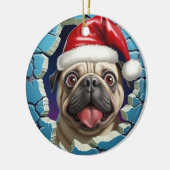 パグのクリスマス 3D セラミックオーナメント (左)