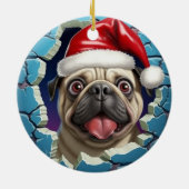 パグのクリスマス 3D セラミックオーナメント (裏面)