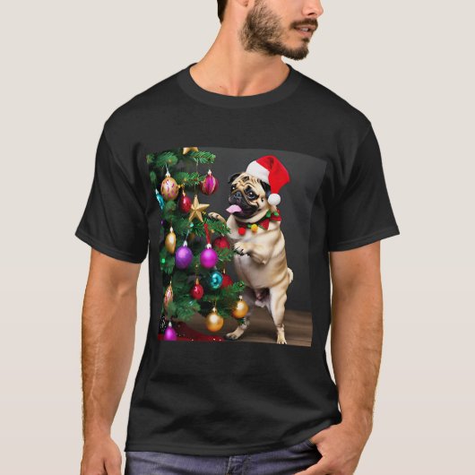 パグのクリスマス Tシャツ (正面)