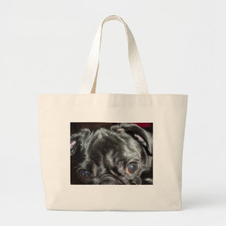 パグのクローズアップ-トートバック ラージトートバッグ