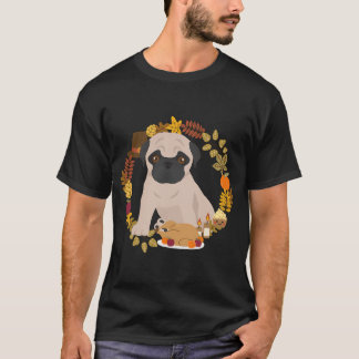 パグのサンクスギビングリース - ハッピーサンクスギビングパグ - Tシャツ