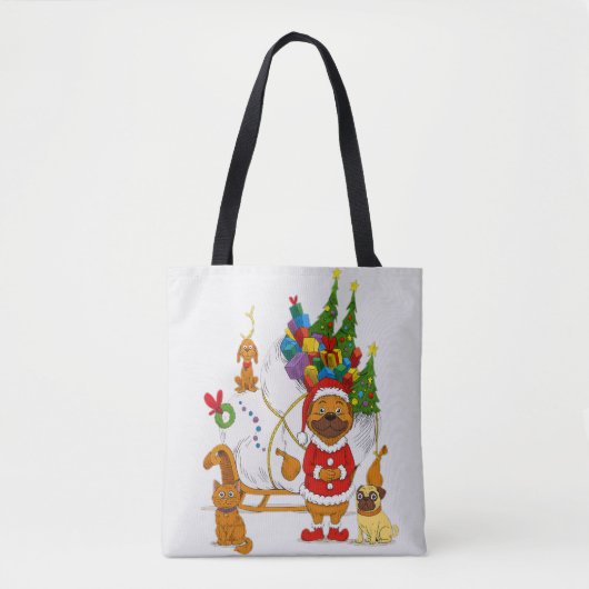 パグのサンタ クリスマススレイパーティー トートバッグ (正面)