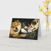 パグのトランプのポーカーの挨拶状 カード (黄色い花)