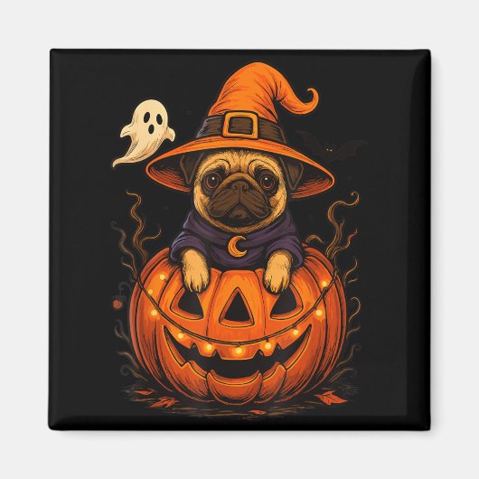 パグのハロウィンカボチャ ハロウィン マグネット (正面)