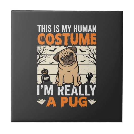 パグのハロウィン仮装グッズデザイン タイル (正面)