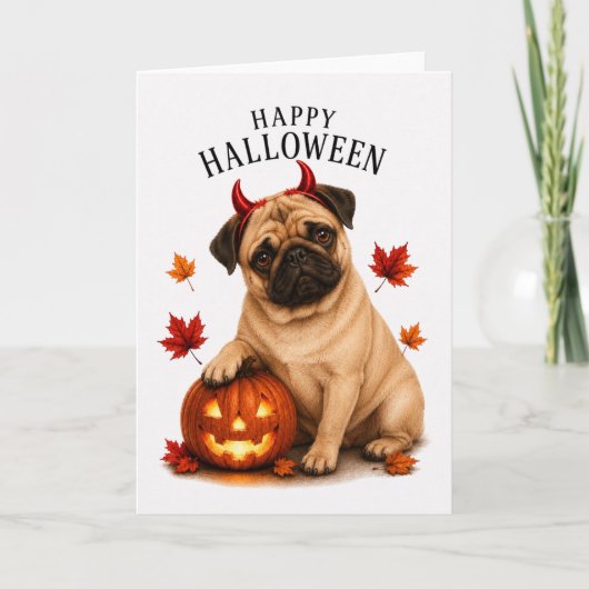 パグのハロウィン悪魔犬 カード (正面)