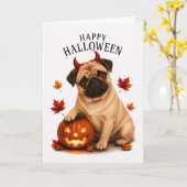 パグのハロウィン悪魔犬 カード (黄色い花)