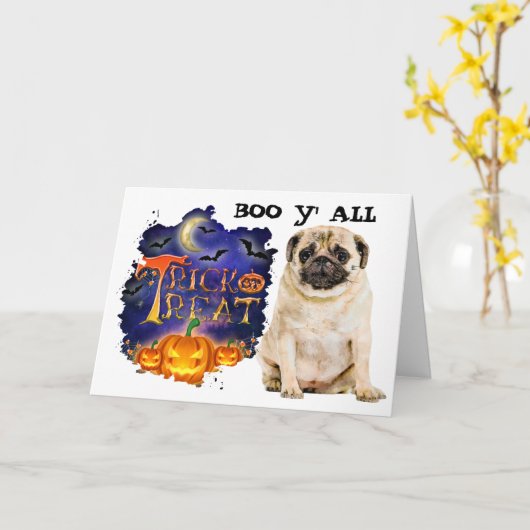 パグのハロウィン カード (黄色い花)