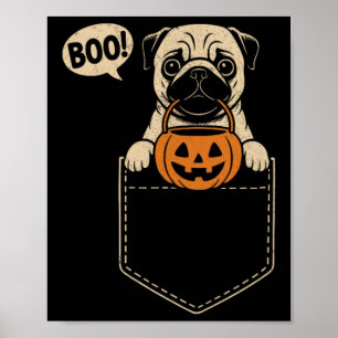 パグのハロウィン パグ犬のポケットブーおふざけTrick  ポスター