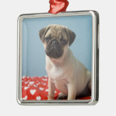 パグのハートの子犬 メタルオーナメント (左)