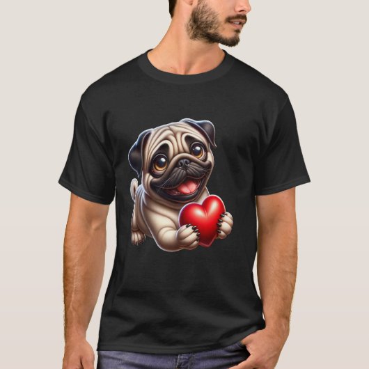 パグのハート 愛してるパグ Tシャツ (正面)