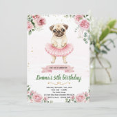 パグのバレリーナの誕生日招待状 招待状 (スタンド正面)