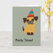 パグのパーティーの時間バースデー・カード カード (黄色い花)