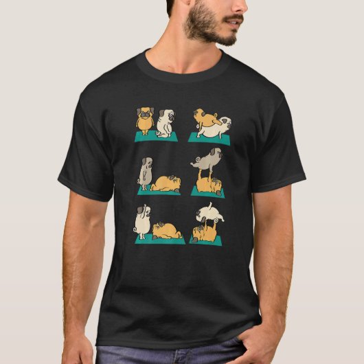 パグのペットとのアクロヨガ Tシャツ (正面)