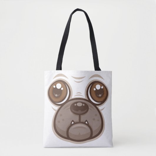 パグのマグカップ 子犬の顔 イラスト トートバッグ (正面)