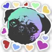 パグの仔犬のポップアート風レトロスタイル シール (正面)