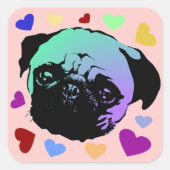 パグの仔犬 ポップアート風レトロスタイル スクエアシール (正面)