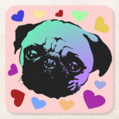 パグの仔犬 ポップアート風レトロスタイル スクエアペーパーコースター (正面)
