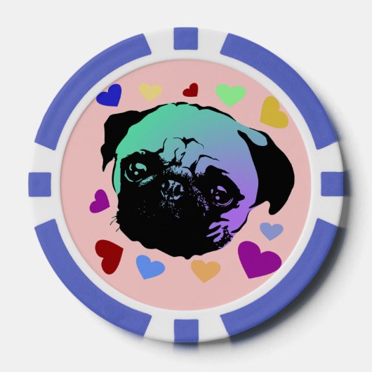 パグの仔犬 ポップアート風レトロスタイル ポーカーチップ (正面)