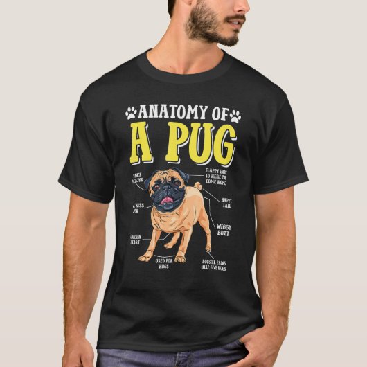 パグの体の構造 パグ 犬 Tシャツ (正面)