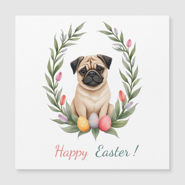 パグの写真を持つイースターカード (正面)