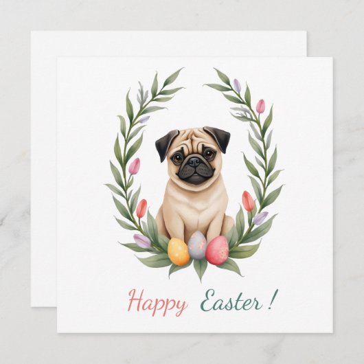 パグの写真を持つイースターカード シーズンカード (正面/裏面)