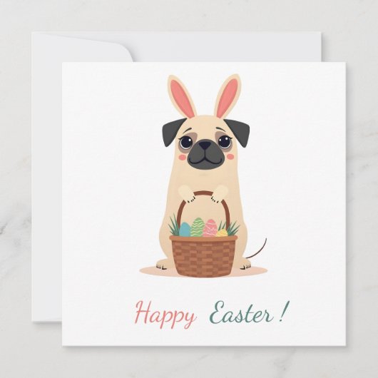 パグの写真を持つイースターカード シーズンカード (正面)