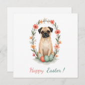 パグの写真を持つイースターカード シーズンカード (正面/裏面)