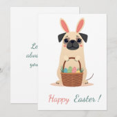 パグの写真を持つイースターカード シーズンカード (正面/裏面)