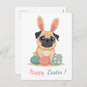 パグの写真を持つイースターカード シーズンポストカード (正面/裏面)