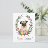 パグの写真を持つイースターカード シーズンポストカード (スタンド正面)