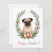 パグの写真を持つイースターカード シーズンポストカード (正面/裏面)