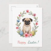 パグの写真を持つイースターカード シーズンポストカード (正面/裏面)