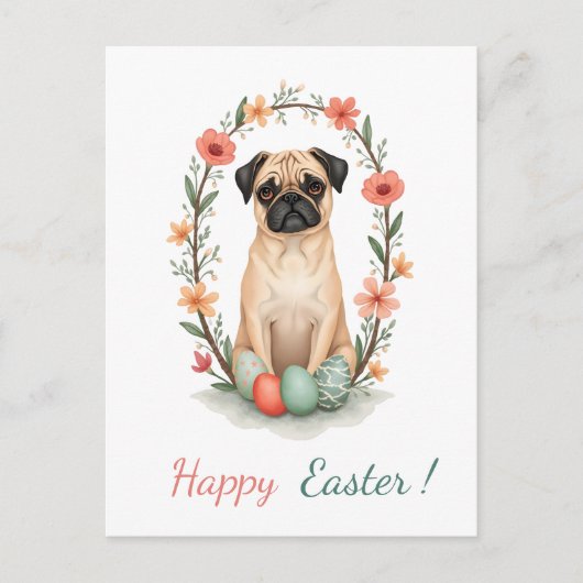 パグの写真を持つイースターカード シーズンポストカード (正面)