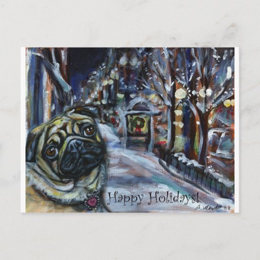 パグの冬の風景 ポストカード (正面)