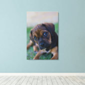 パグの十字架の子犬 キャンバスプリント (インサイチュ (ウッドフロア))