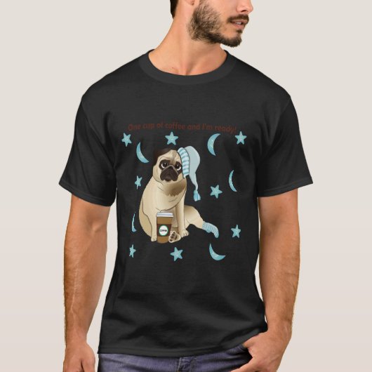 パグの夜会帽とコーヒーカップ 779 Tシャツ (正面)