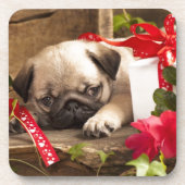 パグの子犬およびギフト用の箱 コースター (正面)