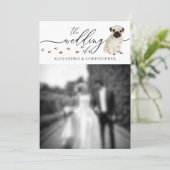パグの子犬の結婚式の写真 招待状 (スタンド正面)