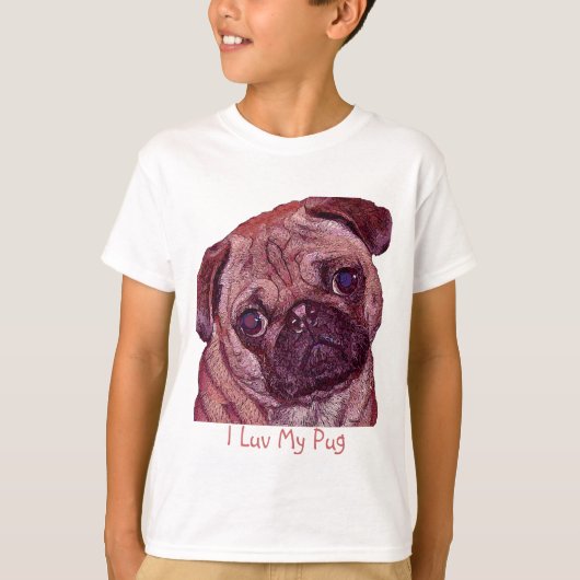 パグの子犬の色彩の鮮やかなポートレートの女の子のTシャツ Tシャツ (正面)