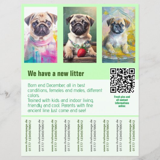 パグの子犬販売チラシテンプレートQRコード (正面)