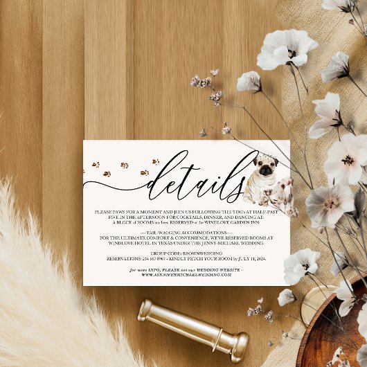 パグの子犬 ドッグ ウェディング 詳細 出欠カード