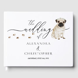パグの子犬 ペット 結婚 カリグラフィー ゲストブック