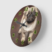 パグの子犬 ラウンド壁時計 (傾斜)