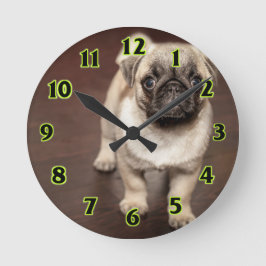 パグの子犬 ラウンド壁時計