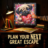 パグの子犬 愛してる ハート スクエア壁時計