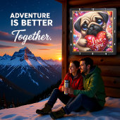 パグの子犬 愛してる ハート スクエア壁時計