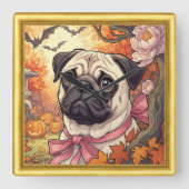 パグの家 ハロウィン アート ヌーボー 額縁 時計 (正面)