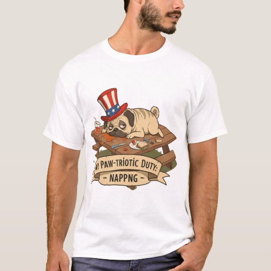 パグの居眠り Tシャツ (正面)